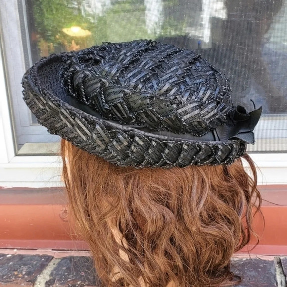 Vintage Black raffia semi Bowler hat‎ main image 8